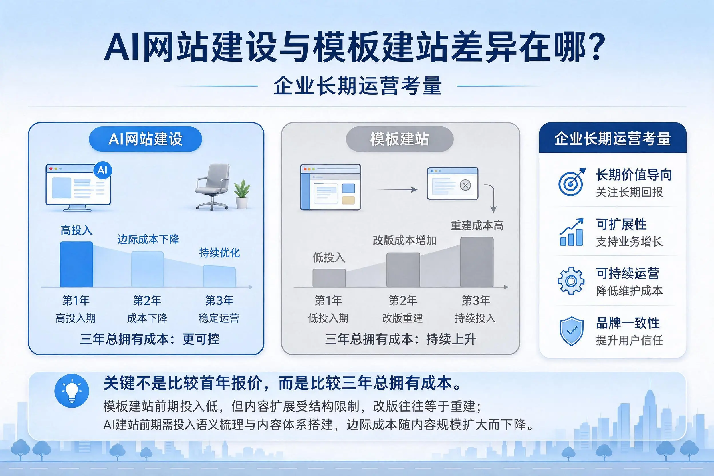 AI网站建设与模板建站差异在哪?晋中企业长期运营考量